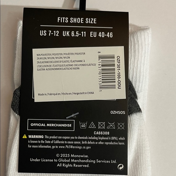 Ozzy Osbourne White and Black Socks. Official Merchandise. Music Memorabilia - Picture 3 of 4